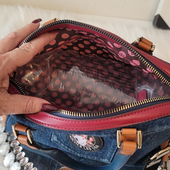 Nikky By Nicole Lee Print Denim Bag Adjustable Removable Strap Crystal Multi Col - Picture 6 of 16